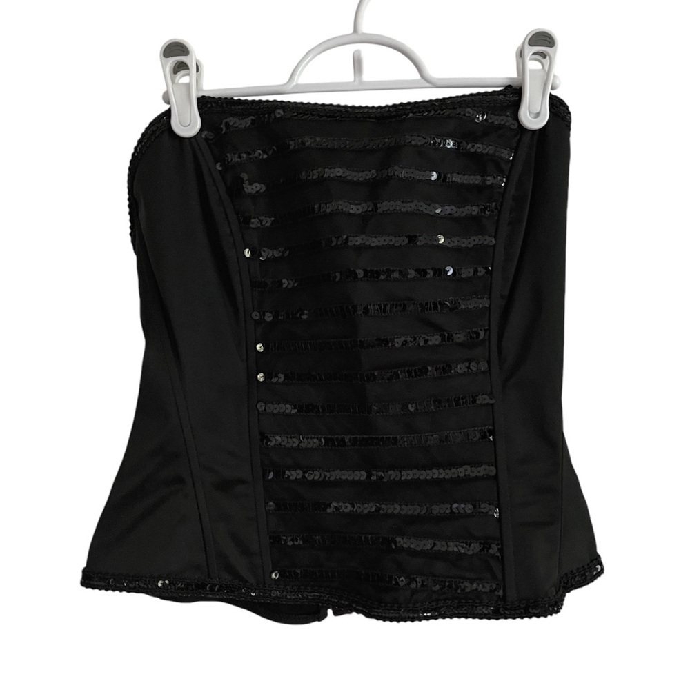 Nicole Bakti Sequins Embellished Corset Bustier Top S Black